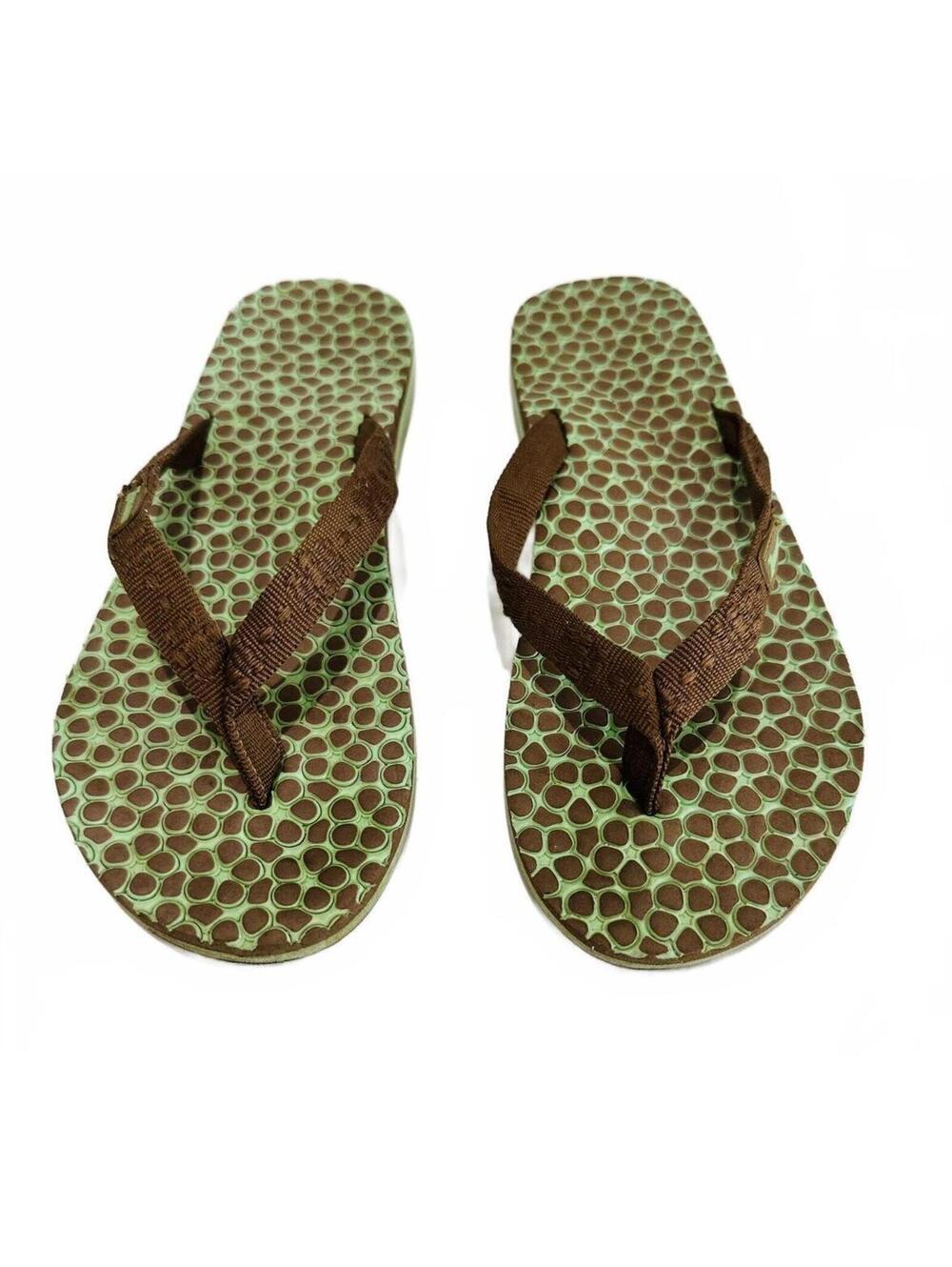 Zealand Island Brown and Green Patterned Flip Flops Sandals Size 10